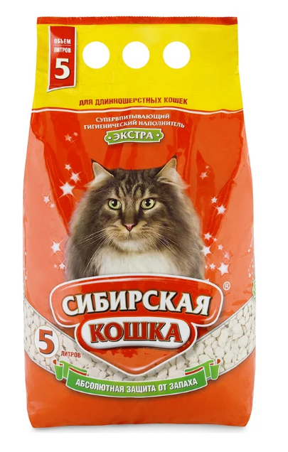 Наполнитель СИБИРСКАЯ КОШКА Экстра 5л впитывающий д/длиношерстных 1/4шт