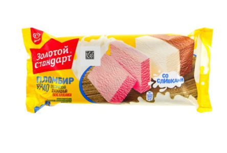 Мороженое ЗОЛОТОЙ СТАНДАРТ 180гр Пломбир Три вкуса брикет 1/12шт Инмарко БЗМЖ