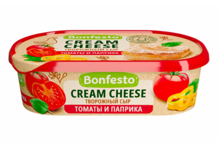 Сыр твороженый мягкий Bonfesto CREAM CHEESE 140гр 65% Томаты/Паприка 1/6шт