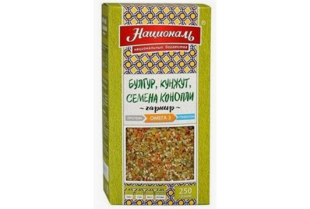 Гарнир НАЦИОНАЛЬ 250гр Омега3 булгур/кунжут/семена конопли 1/8шт