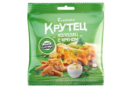 Сухарики КРУТЕЦ 35гр АССОРТИ сметана с зеленью/холодец с хреном 1/70шт