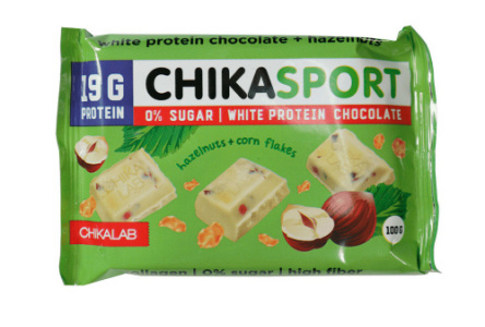 Шоколад CHIKALAB 100гр Белый с фундуком и кукурузными чипсами 1/4шт