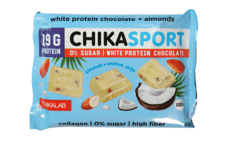 Шоколад CHIKALAB 100гр Белый с миндалем и кокосовыми чипсами 1/4шт