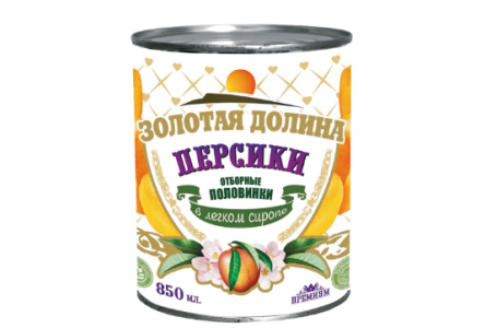 Компот ЗОЛОТАЯ ДОЛИНА 850гр Персики половинки в сиропе ж/б 1/12шт