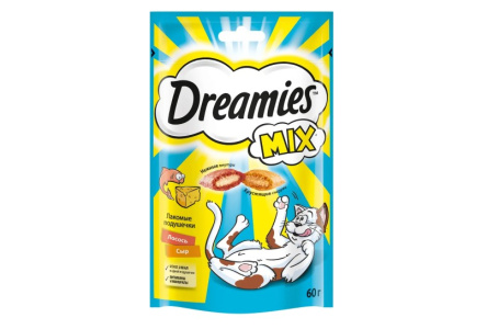 Корм д/кошек DREAMIES Mix 60гр C лососем и сыром 1/6шт