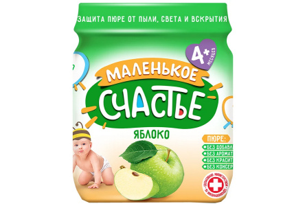 ДП Пюре МАЛЕНЬКОЕ СЧАСТЬЕ 90г Яблоко с 4мес с/б 1/12шт