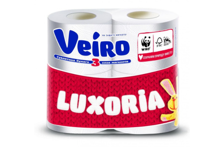 Бумага туалетная VEIRO Luxoria 4шт Белая 3слоя 1/10шт