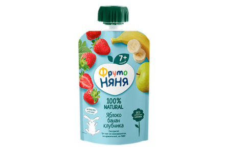 ДП Пюре ФрутоНяня 90гр Яблоко/банан/клубника д/п 1/12шт