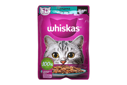 Корм д/кошек WHISKAS 75гр Говядина/кролик желе 1/28шт