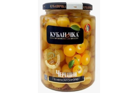 Компот КУБАНОЧКА 520гр Черешня желтая в сиропе ст/б 1/12шт