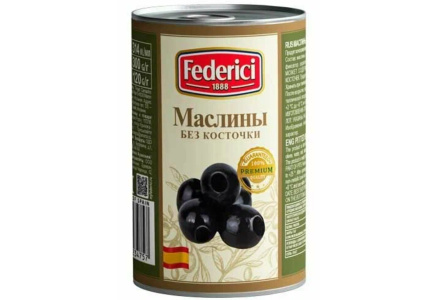 Маслины FEDERICI 300гр без косточки ж/б 1/12шт