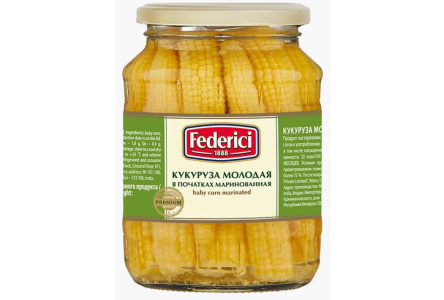 Кукуруза FEDERICI 340гр Молодая в почтаках ст/б 1/12шт