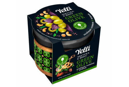 Топпинг YELLI 100гр GREEN OLIVE Для брускетт закуска к вину ст/б 1/6шт