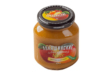 Десерт ЛУКАШИНСКИЕ 370гр Мусс экзотик яблоко/манго 1/6шт
