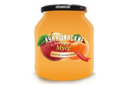 Десерт ЛУКАШИНСКИЕ 370гр Мусс нежный яблоко/абрикос 1/6шт