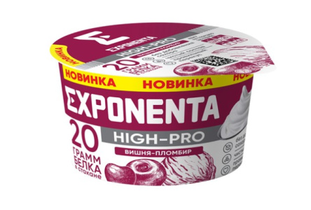 Продукт кисломолочный EXPONENTA HIGH-PRO 160гр Вишня/пломбир 20гр белка п/стакан 1/12шт Беларусь БЗМ