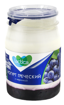 Йогурт греческий LACTICA 190гр 3,0% двухслойный Черника пэт-банка 1/6шт Продукт без заменителя молоч