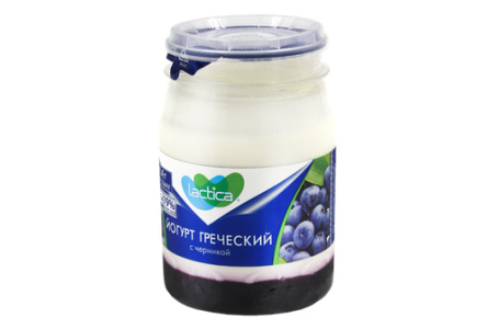 Йогурт греческий LACTICA 190гр 3,0% двухслойный Черника пэт-банка 1/6шт Продукт без заменителя молоч