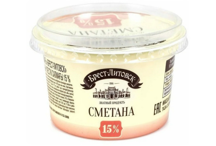 Сметана БРЕСТ-ЛИТОВСК 180гр 15% 1/12шт
