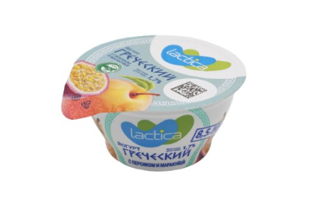 Йогурт греческий LACTICA 130гр 1,7% двухслойный Персик/Маракуйя тф-стакан 1/6шт Продукт без замените