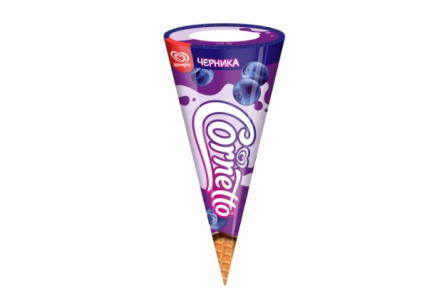 Мороженое CORNETTO 70гр Пломбир Черника рожок 1/24шт Инмарко БЗМЖ