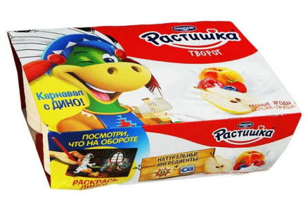 Творог РАСТИШКА 6*45гр 3,5% Лесные ягоды/персик/груша 1/8шт Продукт без заменителя молочного жира