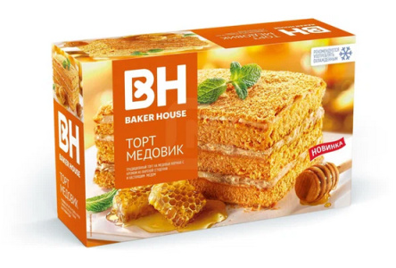 Торт бисквитный BAKER HOUSE 350гр Медовик 1/8шт
