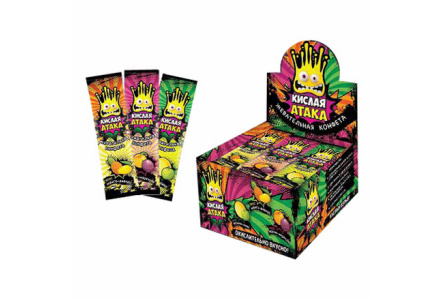 Жевательная конфета КИСЛАЯ АТАКА 11гр Ассорти 1/48шт Сладкая сказка