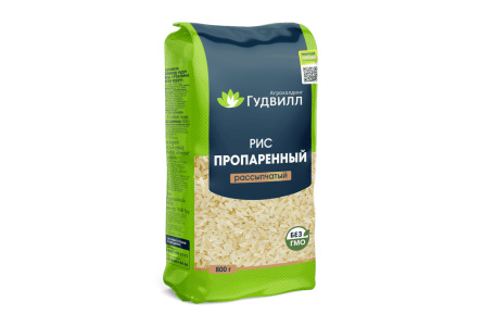 Крупа ГУДВИЛЛ 800гр Рис длиннозерный пропаренный ТУ 1/12шт