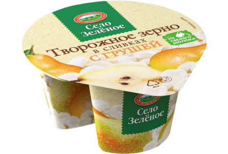 Творожное зерно СЕЛО ЗЕЛЕНОЕ 130гр 5% Груша в сливках 1/8шт Продукт без заменителя молочного жира