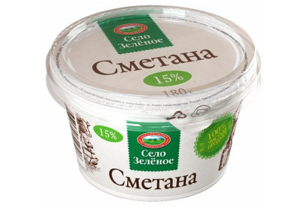 Сметана СЕЛО ЗЕЛЁНОЕ 180гр 15% пл/ст 1/6шт