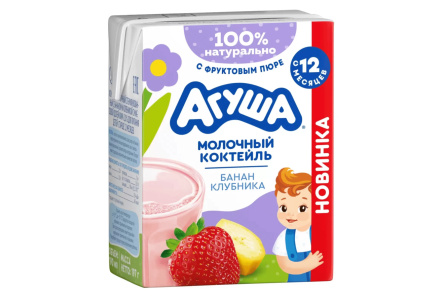 Коктейль молочный АГУША 190мл 2% Банан/клубника 1/10шт БЗМЖ