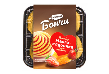 Торт мороженое BONCI 400гр 12% Манго/Клубника 1/4шт