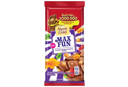 Шоколад ALPEN GOLD MAX FUN 140гр Взрывная карамель/мармелад/печенье 1/14шт