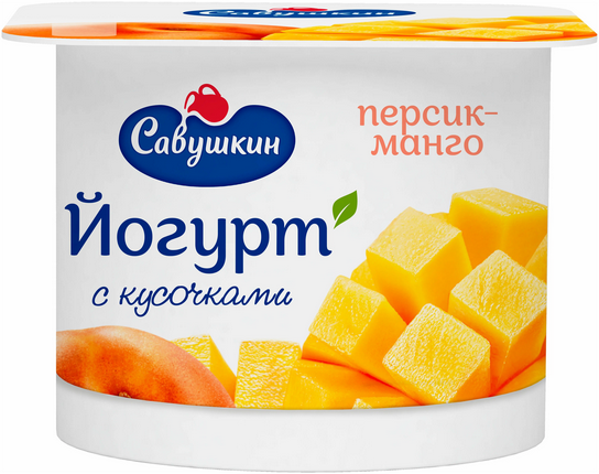 Йогурт САВУШКИН 120гр 2% Персик/манго 1/12шт Продукт без заменителя молочного жира