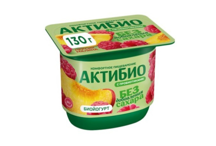 Биойогурт АКТИБИО 130гр 3% Без лактозы Персик/Малина с пробиотиками 1/12шт Продукт без заменителя мо