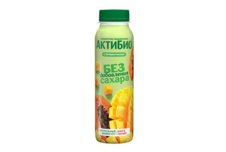Биойогурт питьевой АКТИБИО 260гр 1,5% Без лактозы Манго/Папайя 1/9шт Продукт без заменителя молочног