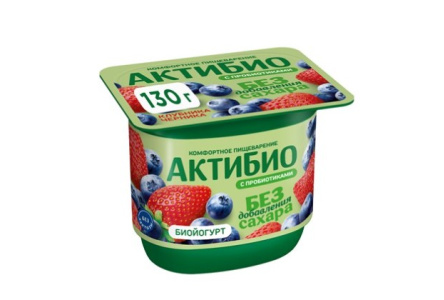 Биойогурт АКТИБИО 130гр 3% Без лактозы Клубника/Черника с пробиотиками 1/12шт Продукт без заменителя