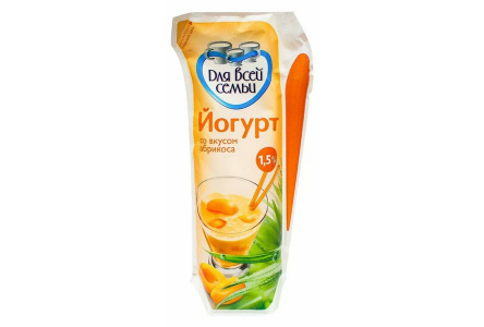 Йогурт питьевой ДЛЯ ВСЕЙ СЕМЬИ 930гр 1% Абрикос 1/6шт Продукт без заменителя молочного жира