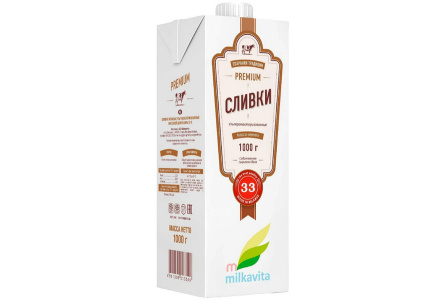 Сливки МИЛКАВИТА 1л 33% 1/12шт