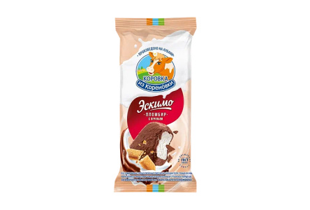 Мороженое КОРОВКА ИЗ КОРЕНОВКИ 70гр 15% Пломбир ванильный в шок/глазури с печеньем 1/20шт
