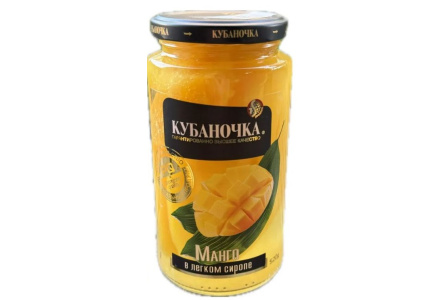 Компот КУБАНОЧКА 520гр Манго в сиропе ст/б 1/12шт