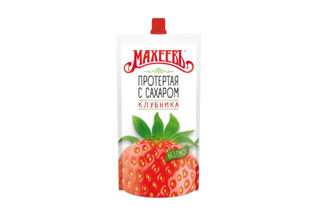 Ягода протертая с сахаром МАХЕЕВЪ 300гр Клубника дой-пак 1/16шт