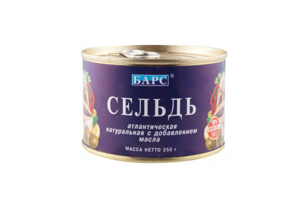 Сельдь БАРС 250гр Натуральная в масле атлантическая ключ ж/б 1/24шт