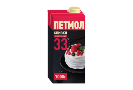 Сливки ПЕТМОЛ 1000гр 33% 1/12шт Продукт без заменителя молочного жира