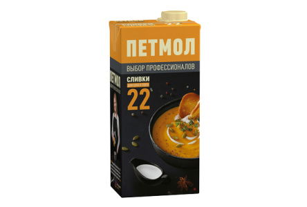 Сливки ПЕТМОЛ 1000гр 22% 1/12шт Продукт без заменителя молочного жира