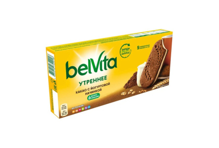 Печенье BELVITA УТРЕННЕЕ 253гр Сэндвич с какао витаминизированное 1/20шт