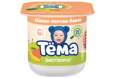 Биотворог ТЕМА 95гр 4,2% Яблоко/банан/персик 1/6шт Продукт без заменителя молочного жира