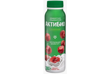 Йогурт питьевой АКТИБИО 260гр 1,5% Вишня/семена чиа 1/9шт Продукт без заменителя молочного жира