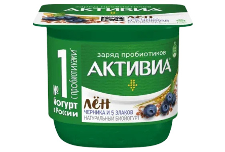 Биойогурт АКТИБИО 130гр 3,0% Черника/5 злаков/семена льна 1/12шт Продукт без заменителя молочного жи